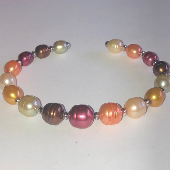 Honora 925 Genuine Cultured Freshwater Elegant Pearl Open Cuff Bracelet - Picture 1 of 6